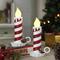 10" Red & White Flickering LED Glittery Striped Candles, 2ct.